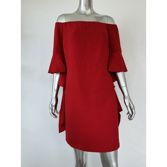 Pinko Red Dress Off The Shoulder Ruffle Detail Flutter Sleeve Womens 8 - Picture 10 of 11